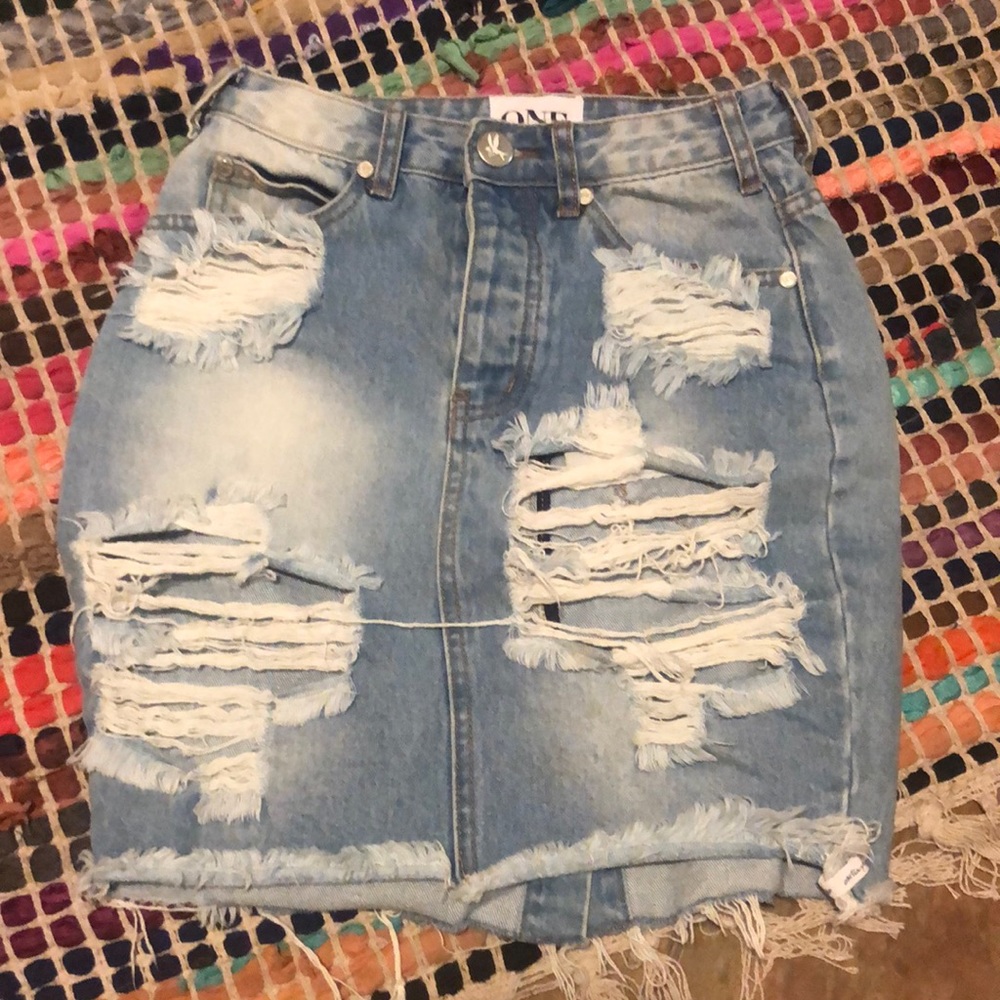 One Teaspoon distressed denim skirt